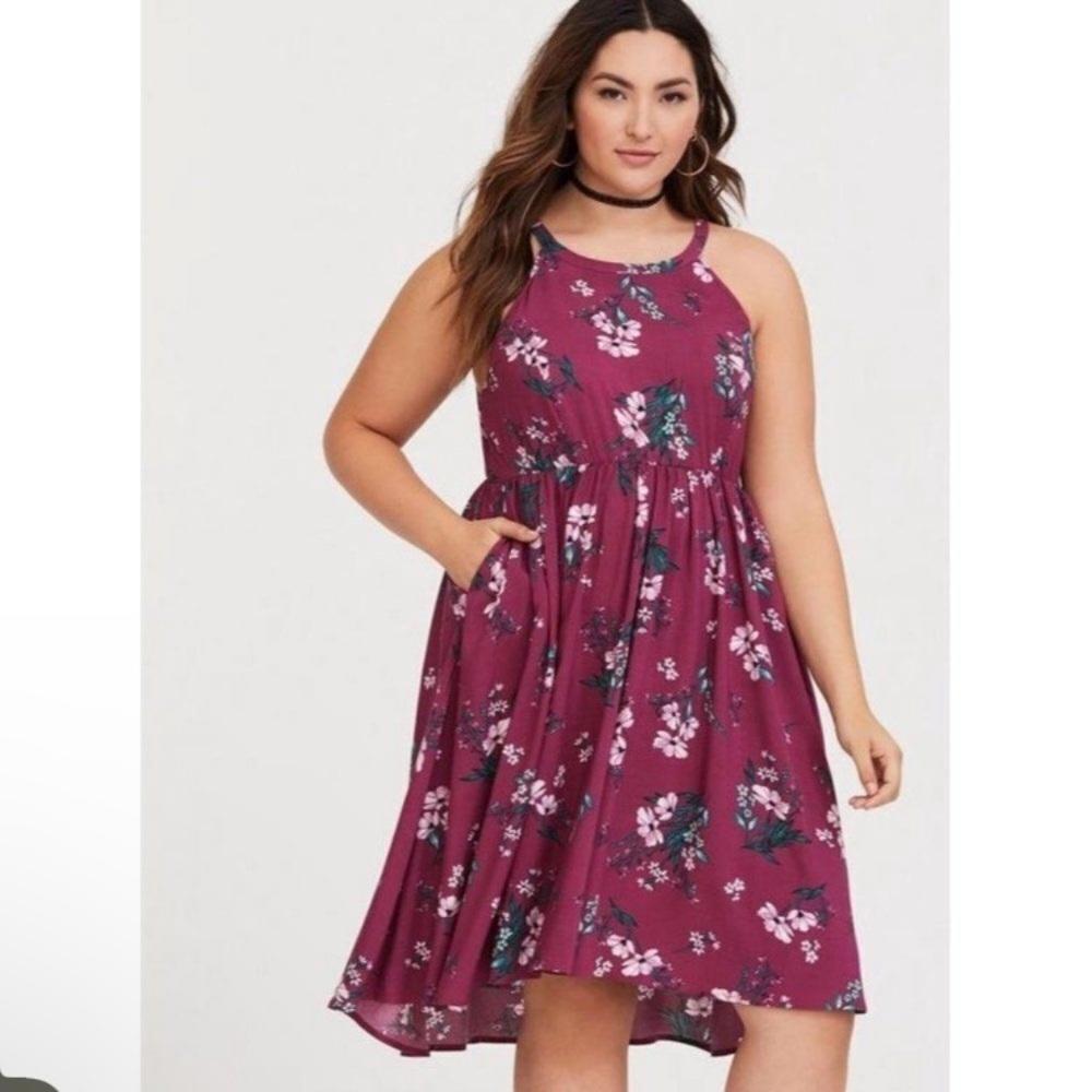 Torrid Halter dress Georgette Goddess Elastic Waist Boho M/L (00) challis Floral